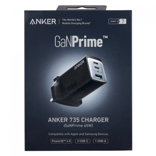 Anker 735 Charger GaNPrime 65W 3 Ports 2 USBC & 1 USB A Black 